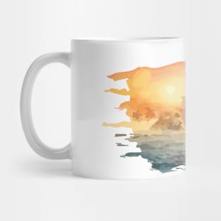 Artistic Ocean, Boat and Sunset Mug